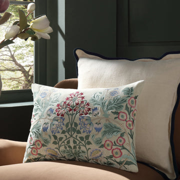 Botanica Collection Pearl Velvet Hand Embroidered Pillow