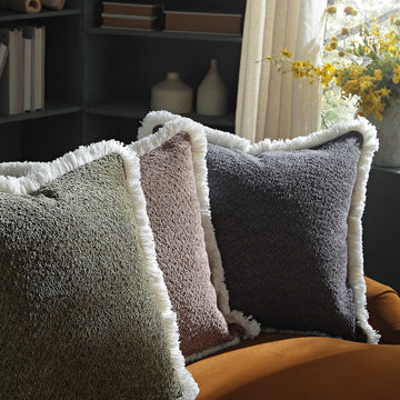 Kyra Graphite Gray Bouclé Fringed Pillow