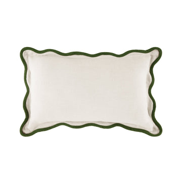 Evie Linen Cedar Green Scalloped Rectangular Pillow