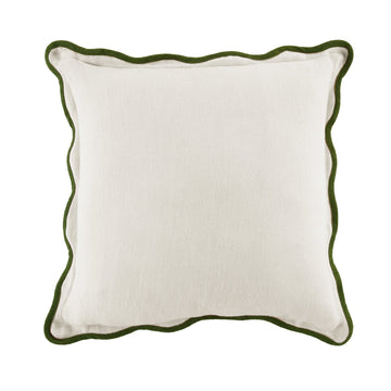 Evie Linen Cedar Green Scalloped Square Pillow