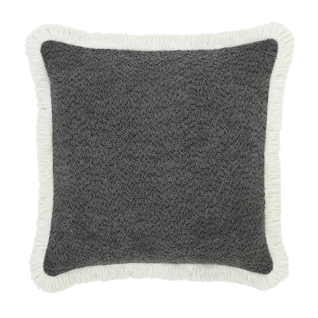 Kyra Graphite Gray Bouclé Fringed Pillow