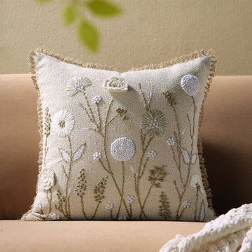 Delilah Crochet Jute Lace Hand Embroidered Square Pillow