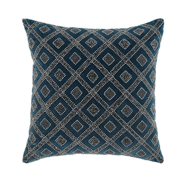 Luxe Collection Ottavia Beaded Teal Cotton Velvet Pillow
